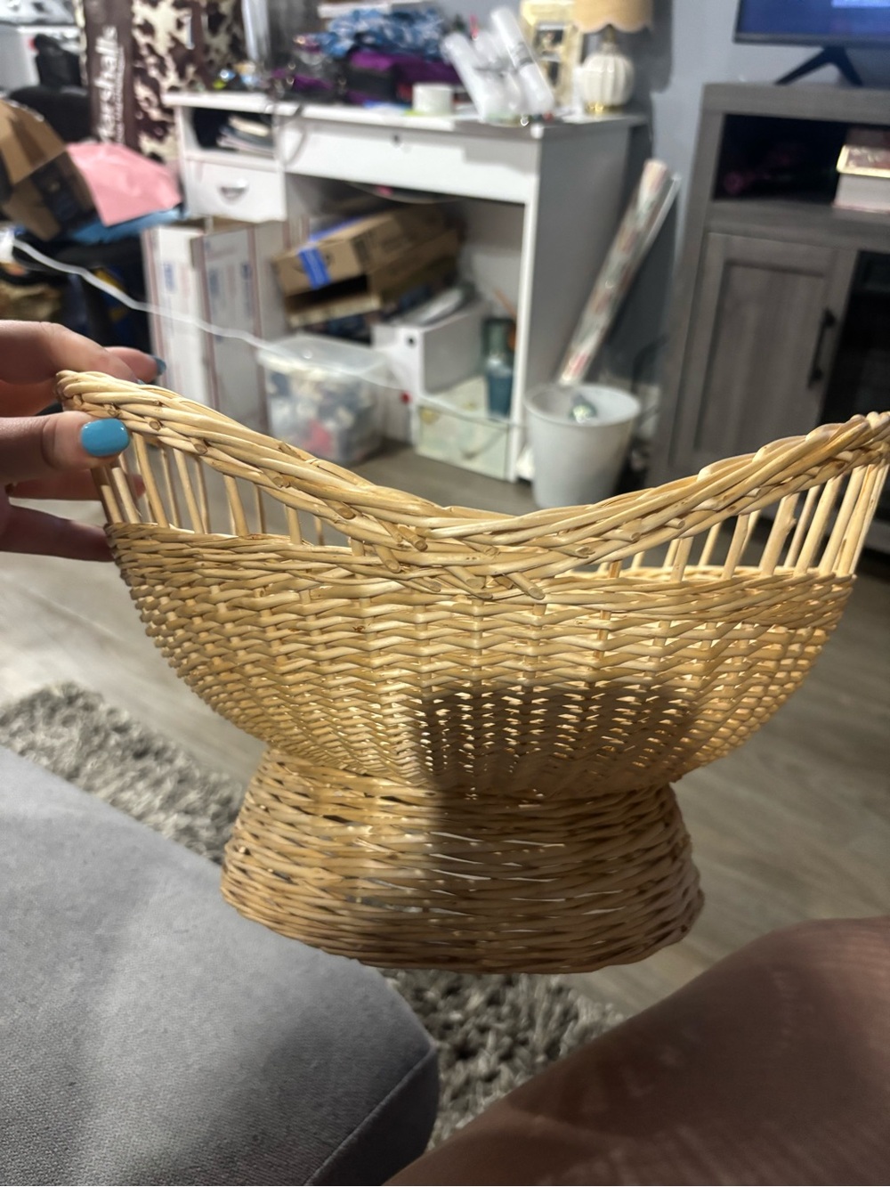 Handwoven Tan Rattan Display Bowl by